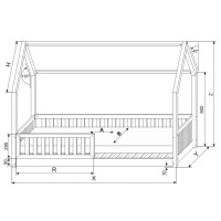 Dětská domečková Montessori postel z masivu borovice BIANCO - 200x140 cm