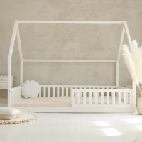Dětská domečková Montessori postel z masivu borovice BIANCO - 200x140 cm
