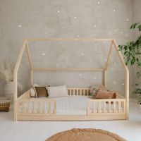 Dětská domečková Montessori postel z masivu borovice BIANCO DUO - 200x140 cm