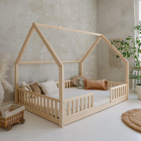 Dětská domečková Montessori postel z masivu borovice BIANCO DUO - 200x140 cm