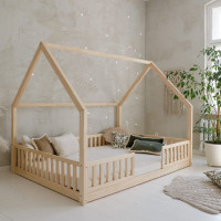 Dětská domečková Montessori postel z masivu borovice BIANCO DUO - 200x140 cm