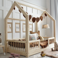 Dětská domečková Montessori postel z masivu borovice PIOLI DUO - 180x80 cm