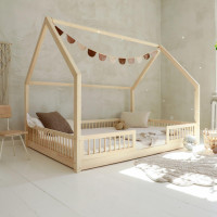 Dětská domečková Montessori postel z masivu borovice PIOLI DUO - 200x140 cm