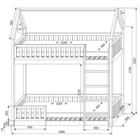 Dětská patrová domečková postel z masivu borovice BIANCO s Montessori lůžkem - 200x90 cm - bez povrchových úprav