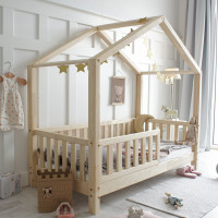 Dětská domečková postel z masivu borovice Bedhouse FENCE (se šuplíkem/s přistýlkou) - 200x90 cm