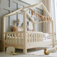 Dětská domečková postel z masivu borovice Bedhouse FENCE (se šuplíkem/s přistýlkou) - 200x90 cm