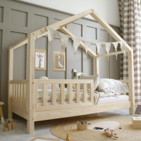 Dětská domečková postel z masivu borovice Bedhouse FENCE (se šuplíkem/s přistýlkou) - 200x90 cm