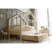 Dětská domečková postel z masivu borovice Bedhouse FENCE (se šuplíkem/s přistýlkou) - 160x80 cm