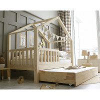 Dětská domečková postel z masivu borovice Bedhouse FENCE (se šuplíkem/s přistýlkou) - 160x80 cm