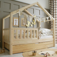 Dětská domečková postel z masivu borovice Bedhouse FENCE (se šuplíkem/s přistýlkou) - 200x90 cm