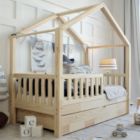 Dětská domečková postel z masivu borovice Bedhouse FENCE (se šuplíkem/s přistýlkou) - 200x90 cm
