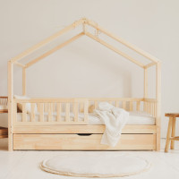 Dětská domečková postel z masivu borovice Bedhouse FENCE (se šuplíkem/s přistýlkou) - 200x90 cm