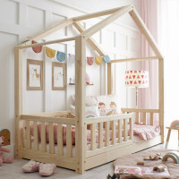 Dětská domečková Montessori postel z masivu borovice Bedhouse FENCE - 180x80 cm