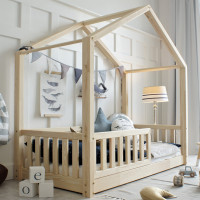 Dětská domečková Montessori postel z masivu borovice Bedhouse FENCE - 180x80 cm