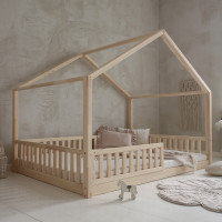 Dětská domečková Montessori postel z masivu borovice Bedhouse FENCE - 200x140 cm