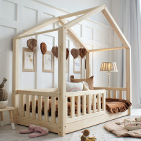 Dětská domečková Montessori postel z masivu borovice Bedhouse FENCE - 200x90 cm