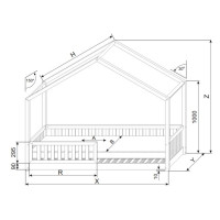 Dětská domečková Montessori postel z masivu borovice Bedhouse FENCE - 200x90 cm