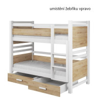 Dětská patrová postel z masivu borovice JANIS se šuplíky - 200x90 cm - bílá/dub artisan