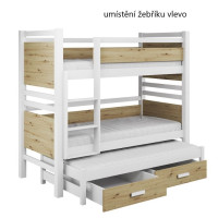 Dětská patrová postel z masivu borovice JANIS III s přistýlkou a šuplíky - 180x80 cm - přírodní borovice/bílá