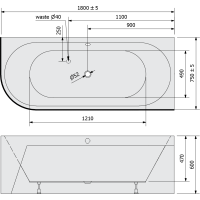 Polysan VIVA R MONOLITH asymetrická vana 180x75x60cm, bílá/agila 72129M.43
