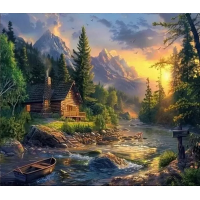 NORIMPEX Diamantové malování Chata u brodu 30x40cm