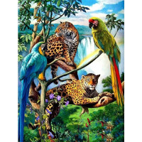 NORIMPEX Diamantové malování Papoušci a leopardi 30x40cm