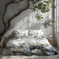 Saténové povlečení NOBILE Lekníny - bílé - 220x200 cm