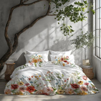 Saténové povlečení NOBILE Luční kvítí - bílé - 220x200 cm