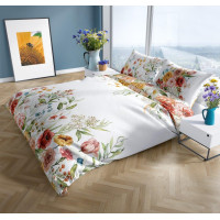 Saténové povlečení NOBILE Luční kvítí - bílé - 220x200 cm