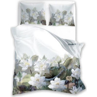 Saténové povlečení NOBILE Lekníny - bílé - 220x200 cm