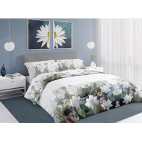 Saténové povlečení NOBILE Lekníny - bílé - 220x200 cm