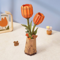 ROBOTIME Rowood 3D dřevěné puzzle Oranžové tulipány 76 dílků