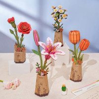 ROBOTIME Rowood 3D dřevěné puzzle Oranžové tulipány 76 dílků