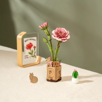ROBOTIME Rowood 3D dřevěné puzzle Růžové karafiáty 124 dílků