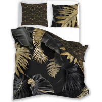 Saténové povlečení NOBILE Palm leaves - černé/zlaté - 140x200 cm