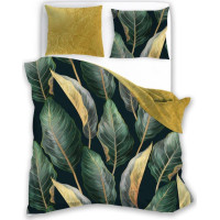Saténové povlečení NOBILE Leaves- zelené/žluté - 140x200 cm