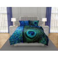 Saténové povlečení NOBILE Peacock - modré/zelené - 160x200 cm
