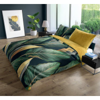 Saténové povlečení NOBILE Leaves- zelené/žluté - 160x200 cm