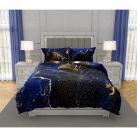 Saténové povlečení NOBILE Marble - tmavě modré - 160x200 cm