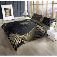 Saténové povlečení NOBILE Palm leaves - černé/zlaté - 140x200 cm