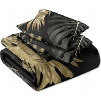 Saténové povlečení NOBILE Palm leaves - černé/zlaté - 140x200 cm