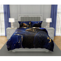 Saténové povlečení NOBILE Marble - tmavě modré - 140x200 cm