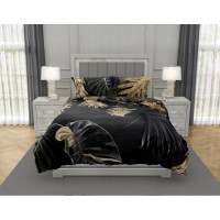 Saténové povlečení NOBILE Palm leaves - černé/zlaté - 140x200 cm