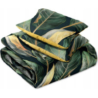 Saténové povlečení NOBILE Leaves- zelené/žluté - 140x200 cm