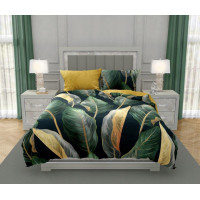 Saténové povlečení NOBILE Leaves- zelené/žluté - 140x200 cm