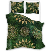 Saténové povlečení NOBILE Mandala - tmavě zelené - 160x200 cm