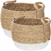 Sada BOHO košů z mořské trávy - 2 kusy - přírodní/bílá