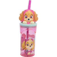 STOR Láhev s brčkem Tlapková patrola 360 ml Růžová