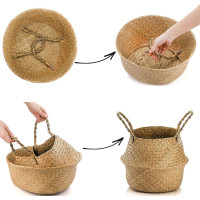 BOHO koš z mořské trávy - 32x28 cm - přírodní/bílý