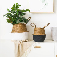BOHO koš z mořské trávy - 32x28 cm - přírodní/bílý